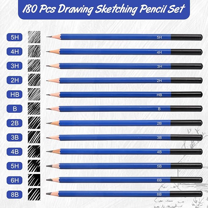 Humyoun 180 Pcs Graphite Sketch Pencil Set Professional Drawing Pencils - Image 3