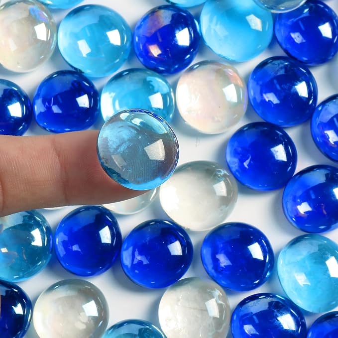 1LB Flat Glass Marbles for Vase, Mixed Blue Color Glass Pebbles. Glass Rocks - Image 3