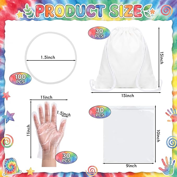 Acellegic 30 Pcs White Tie-dye Cotton Drawstring Bags - Image 5
