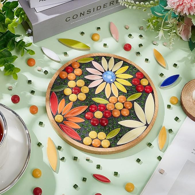 WEBEEDY DIY Mosaic Craft Kit Flower Mosaic Bamboo Coasters Kits - Image 4
