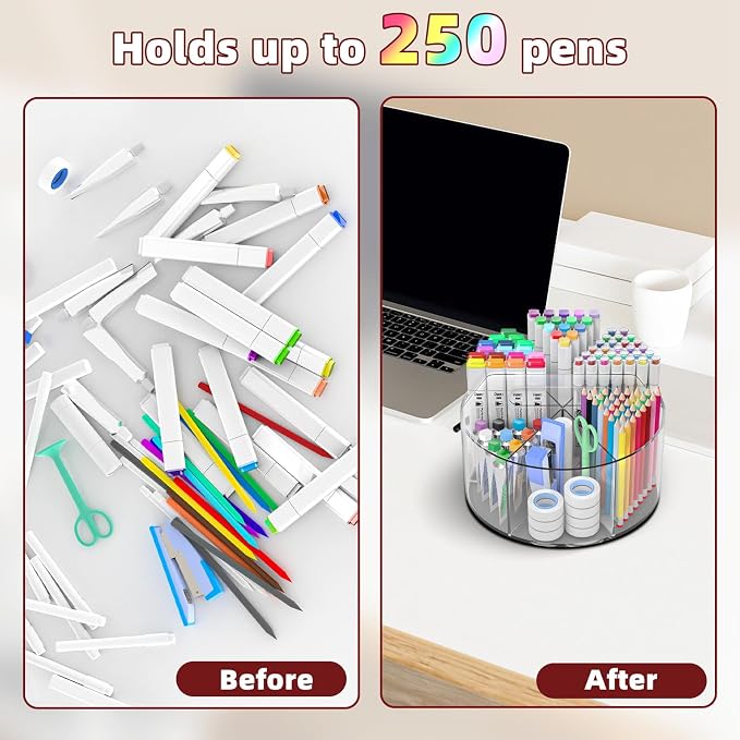 Absonic 250pcs Acrylic Pencil Holder Marker Organizer, 360-Degree Rotating Pen - Image 3