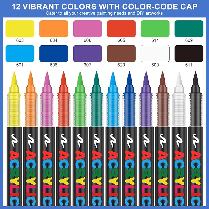 Amamao Acrylic Paint Markers, Soft Brush Tip Pens and Markers, Acrylic Paint - Image 6