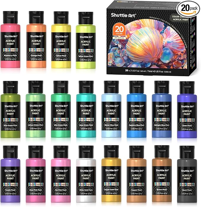 Shuttle Art Color Change Acrylic Paint, 20 Chameleon Colors Acrylic Paint by ShuttleArt