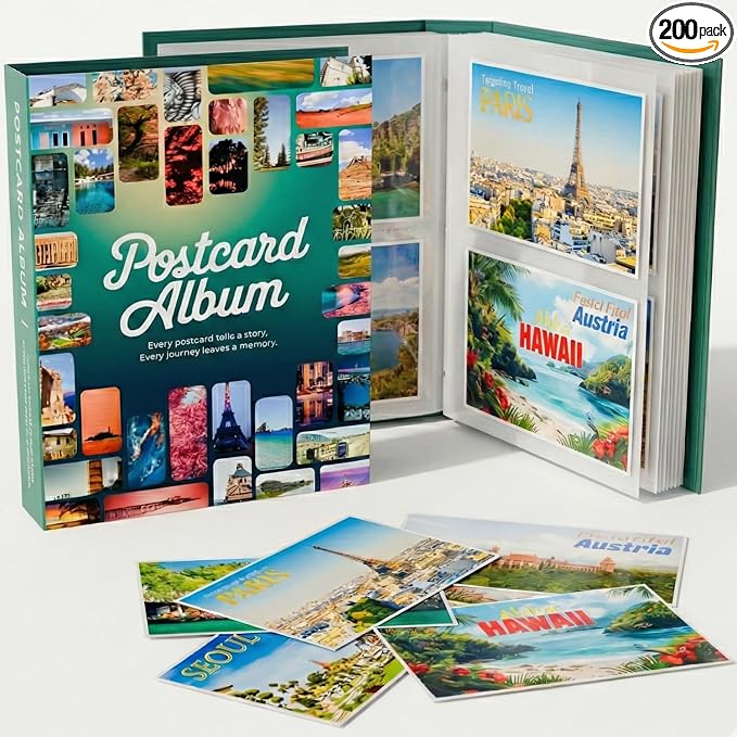 Postcard Album Book for Collecting, Sleeves Included, Post Card Album Holder by Alvorn