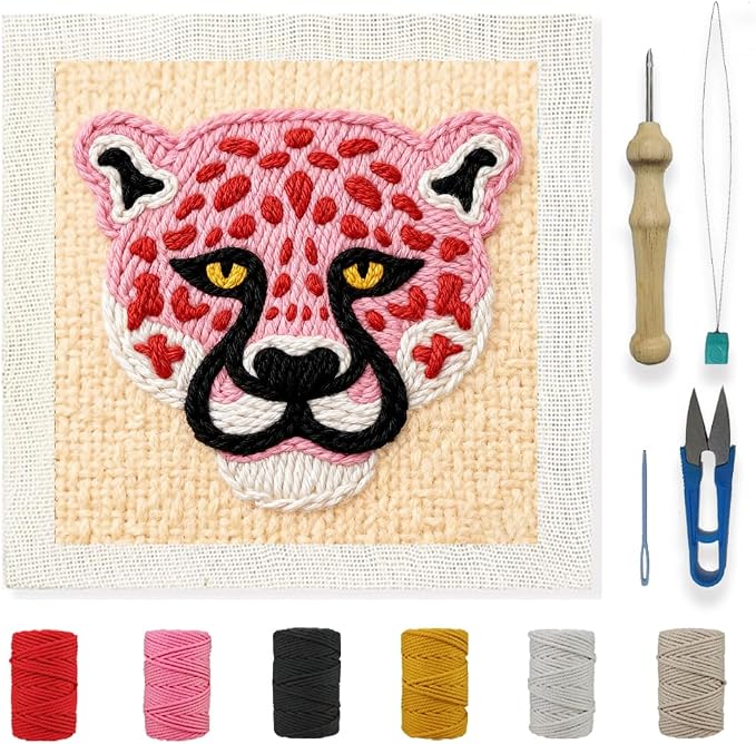 INFUNLY Punch Needle Frame Kits Pink Leopard Punch Needle Embroidery Set by INFUNLY