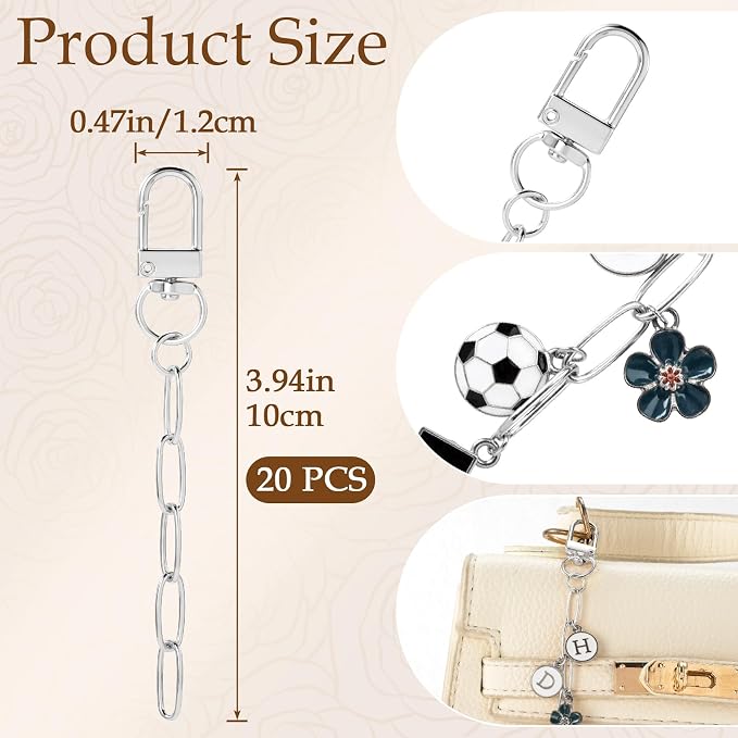 Hzopcw 20pcs Silver Keychain Making Kit, Key Ring Swivel Snap Hook Chains - Image 2