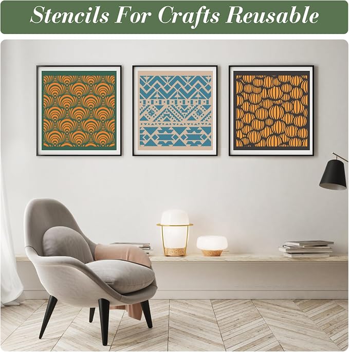 Geometric Texture Stencils for Crafts Reusable 36Pcs Stencils | DIY Art - Image 2
