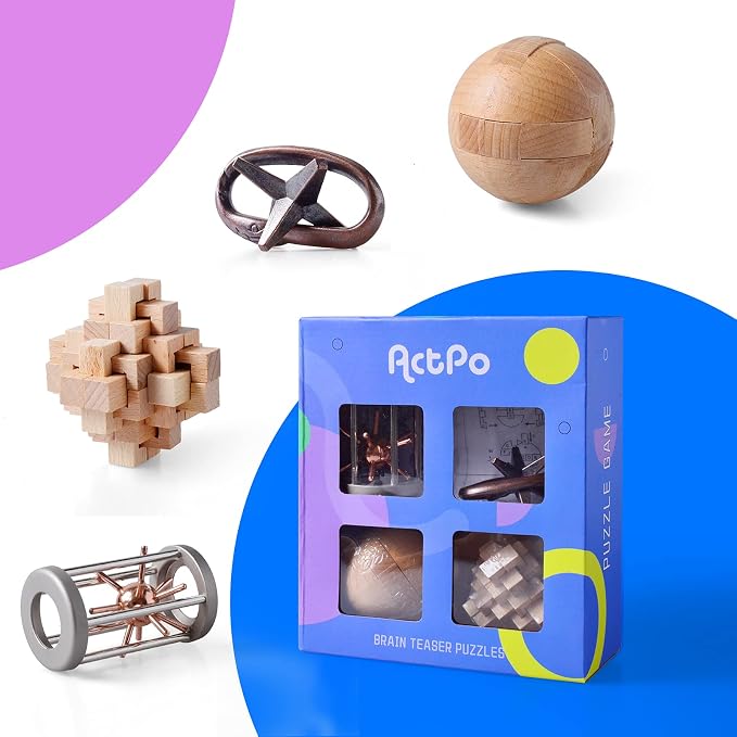 4Pcs Wooden and Metal Puzzles Gift - Image 2