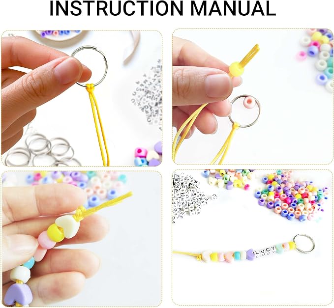 BIGCOMER 578Pcs DIY Bead Keychain Making Kit – Alphabet Letter Beads & Key - Image 3