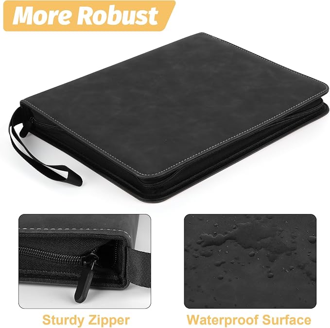 GERMUN 3 Ring 9 Pocket Zipper Card Binder, 720 Double Sided Standard PU Trading - Image 6