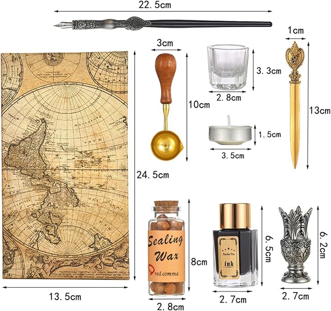 Joyeee Antique Wooden Pen and Ink Set, Sealing Stamp Kit - Image 2