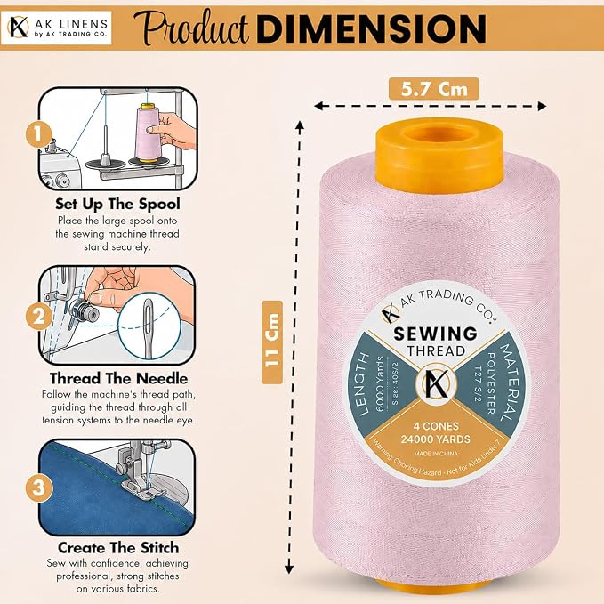 AK TRADING CO. 4-Pack Violet All Purpose Sewing Thread Cones of High Tensile - Image 2