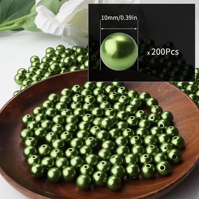 200pcs Green 10mm Pearl Beads - Image 2
