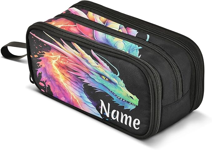 Custom Lightning Dragon Watercolor Pencil Case Box Boys Girls Personalized Name by BOENLE-WELCOMEYOURCOMING