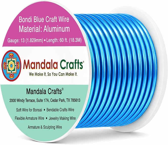 Mandala Crafts 13 Gauge Bondi Blue Anodized Aluminum Craft Wire, 60 FT | Colored by MandalaCrafts