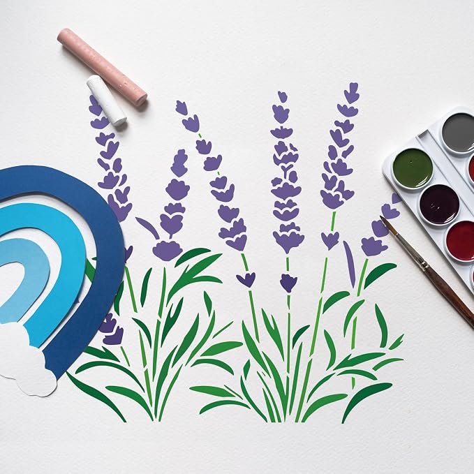 INFUNLY Lavender Wall Stencils for Painting 11.8x11.8 Tile Stencil Set Reusable - Image 4