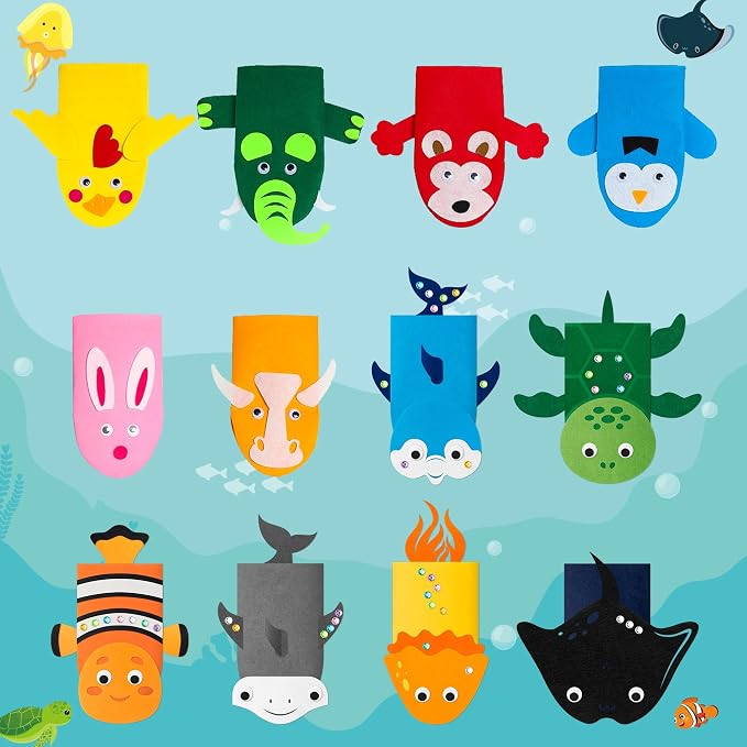 WATINC 12Pcs Hand Puppet Making Kit, Art Craft Felt Sock Puppet Toys, Creative - Image 4