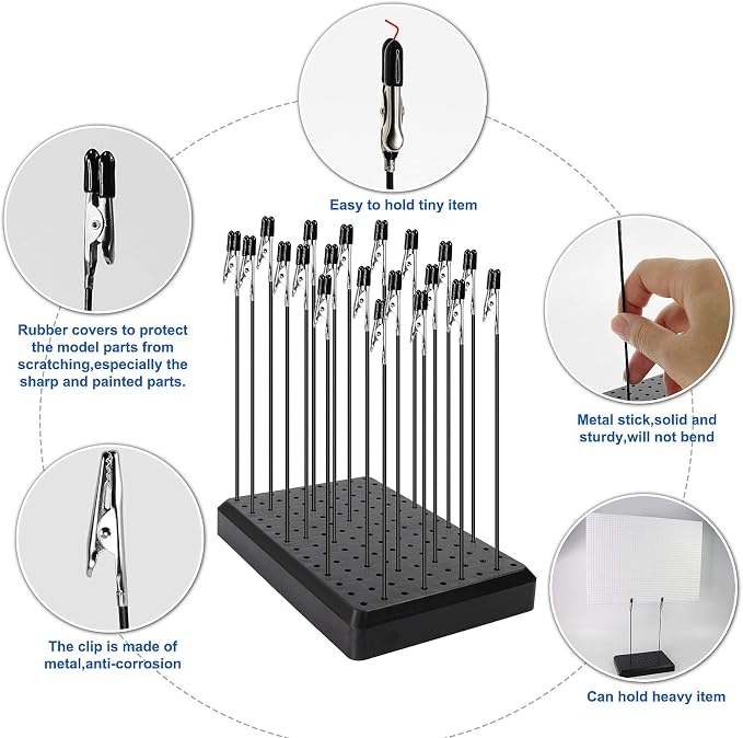 GJJC10B- 2PCS Model Painting Stand Base and 40pcs Alligator Clip Sticks - Image 6