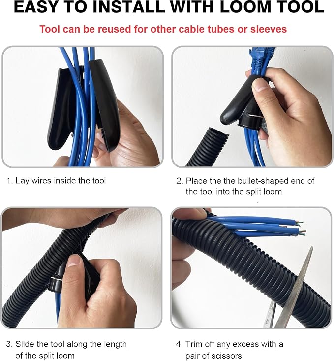 10ft - 1/2 inch Flame Retardant Split Wire Loom Tubing - Flexible Wire Covers - Image 7
