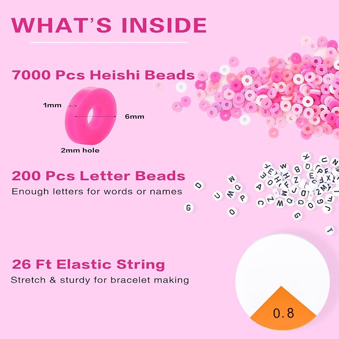 ADIIL 7200pcs Clay Beads Bracelet Making Kit, 6mm Polymer Heishi Beads - Image 4