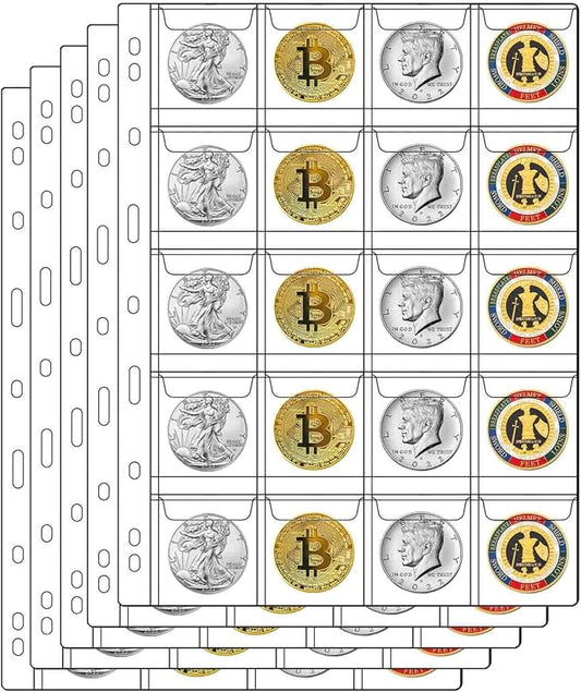 20-Pocket Coin Pages for Collectors, Standard 9-Hole Coin Collection Pages fit by Suremita