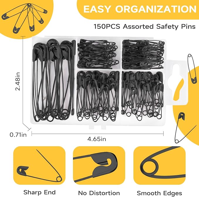 Huhuhero 160-Pack Safety Pins Assorted, Small and Large Safety Pins - Image 3