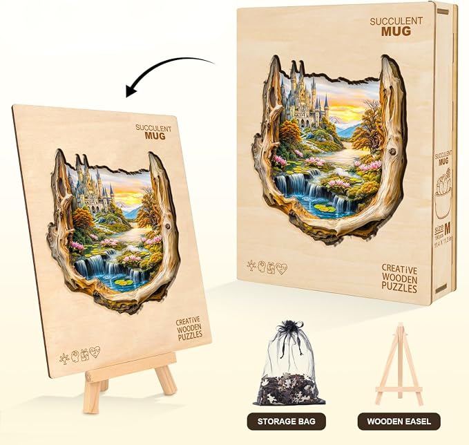 Wooden Puzzles for Adults Fantasy Castle Waterfall Driftwood Puzzles 240 Pieces - Image 5