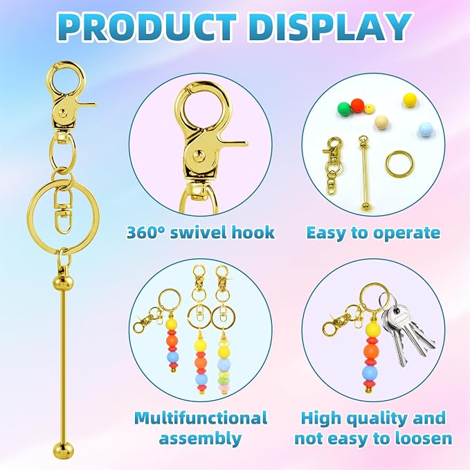 20 Pcs Beadable Keychains Bulk Kit – DIY Keychain Making Supplies - Image 3