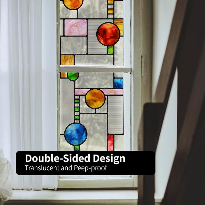 Original Hand Drawn Faux Stained Glass Window Film, Double-Sided Texture Static - Image 7