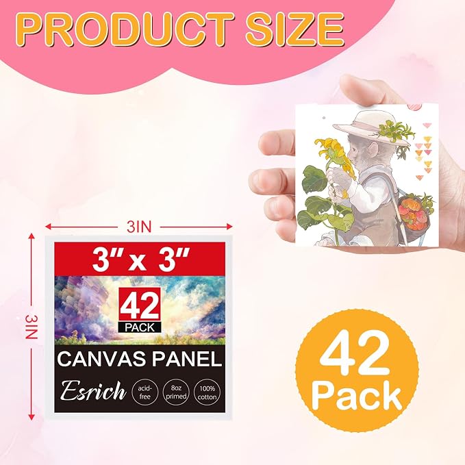 ESRICH 3x3IN Small Canvases for Painting, 42 Pack Mini Canvas Boards Cotton - Image 2