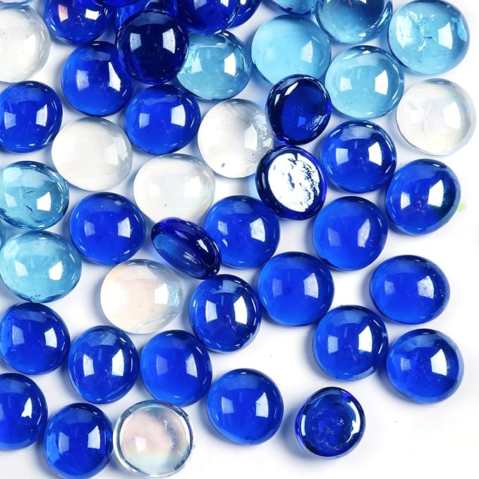 10LB Fire Pit Glass, Mixed Blue Flat Glass Marbles by MBKHFLL