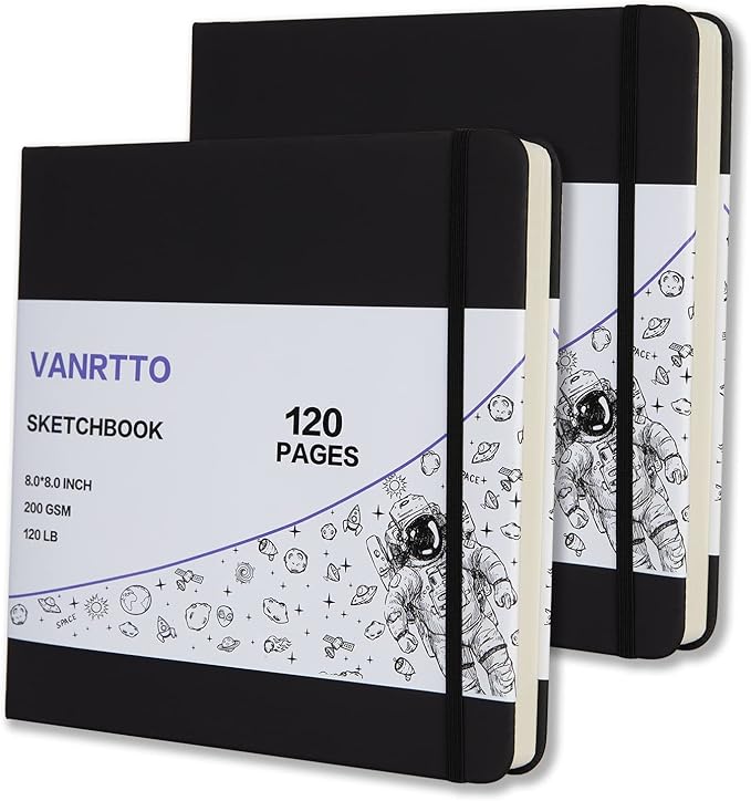 Vanrtto Hardcover Square Sketch Book, Mixed Media Sketchbook 8x8 in 2 Pack | by YOURHAPPYTIMECOMPANION