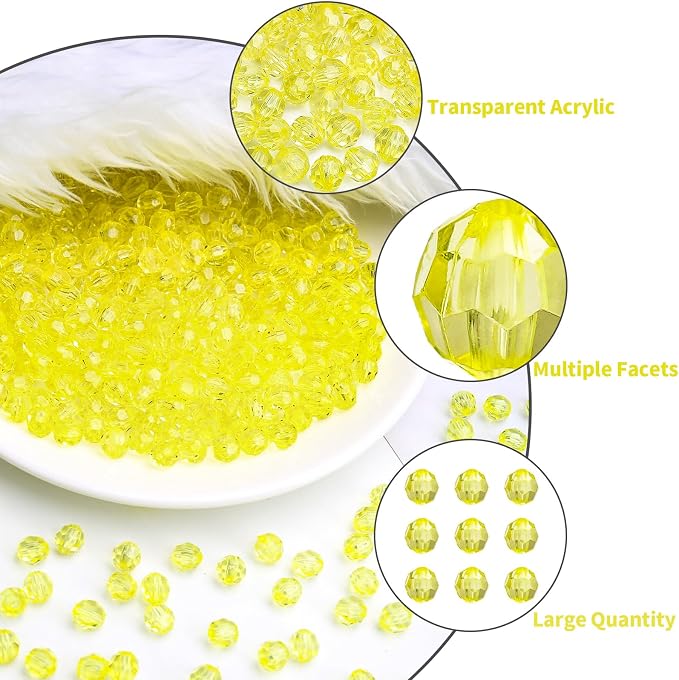 BONNY BOXX 1000pcs 6mm Acrylic Faceted Round Crystal Beads Transparent Citrine - Image 2