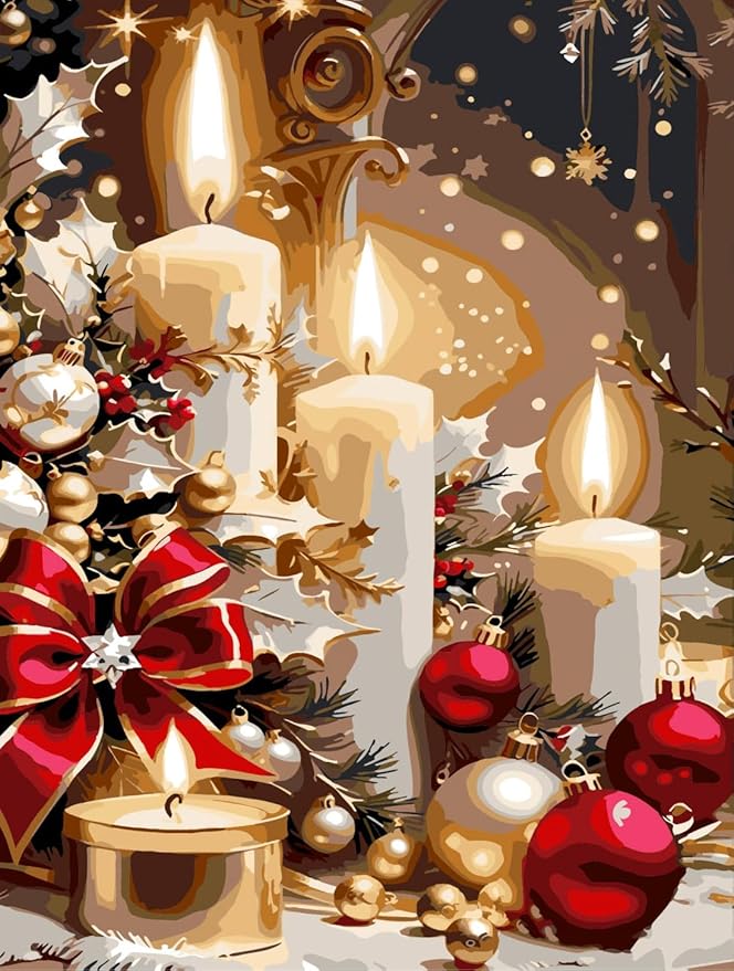 AREOPNMG Christmas Candles Paint by Numbers Kit by Unknown