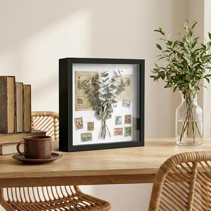8x8 Shadow Box Frame with Linen Background & Metal Push Pins, Plexiglass Front - Image 4