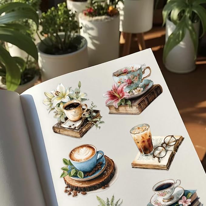 50 Pcs Clear Coffee and Book Aesthetic PET Stickers - Image 4