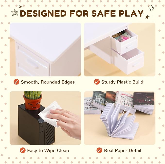 1:12 Scale Mini Desk Set with 100 Mini Books & 2 Bookshelves — Miniature - Image 5