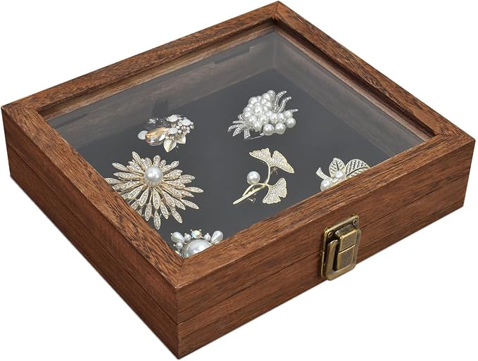 MOOCA Tempered-Glass Top Small Wooden Jewelry Display Case by Mooca