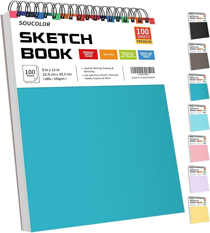 Soucolor Sketchbook 9x12, 100 Sheets Drawing Pad, Art Sketch Book by Soucolor