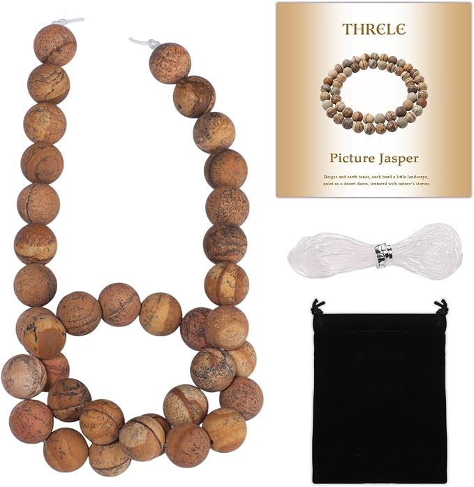 10mm Matte Picasso Jasper Bead, 15-Inch Matte Round Loose Stone Beads by THRELE