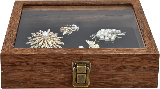 MOOCA Tempered-Glass Top Small Wooden Jewelry Display Case - Image 3