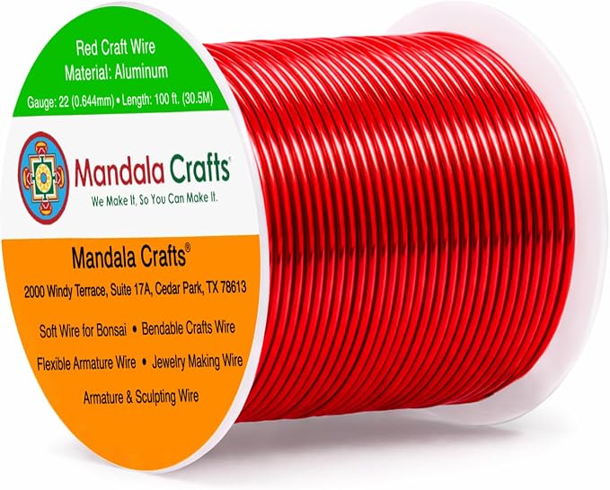 Mandala Crafts 22 Gauge Red Anodized Aluminum Craft Wire, 100 FT | Colored by MandalaCrafts