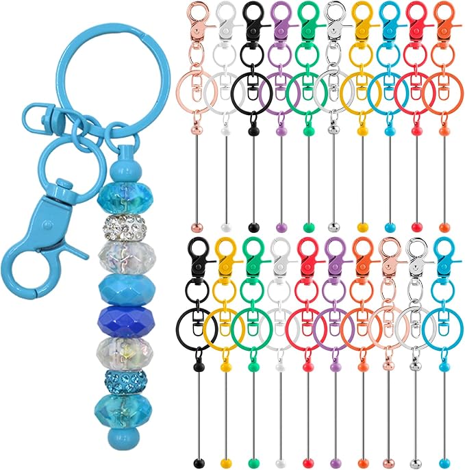 20 Pcs Beadable Keychains Bulk Kit – DIY Keychain Making Supplies by DNLEGULI
