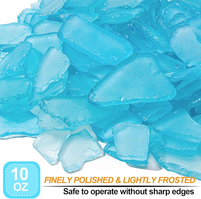 Keedolla Tumbled Sea Glass for Crafts - 40 OZ Ice Blue Seaglass Pieces Flat - Image 2