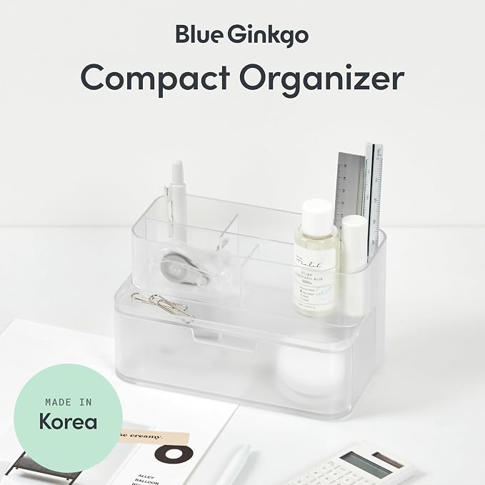 BLUE GINKGO Compact Desk Organizer – Small 5-Compartment, Half Drawer Storage – - Image 2