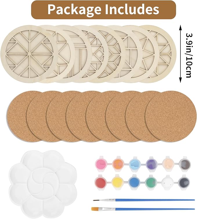 Temlum Wooden Coasters Painting Kit, Paint You Own Coaster Wooden Painting - Image 2