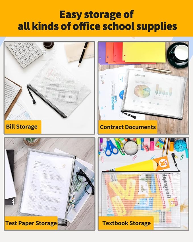 SUNEE Plastic Mesh Zipper Pouch 9.2x12.5 in, Extra Large Water-Resistant Zip Bag - Image 6
