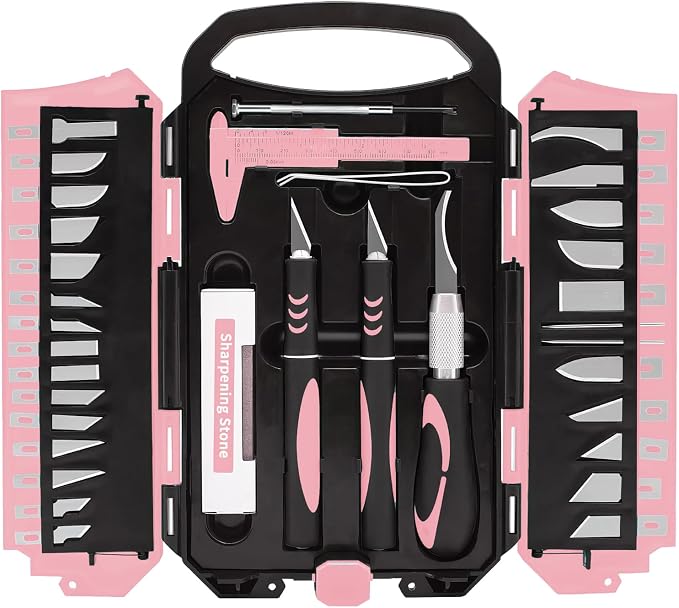 MANUFORE 34pcs Large Exacto Knife Set Craft Precision Knife Set Pink | Comfort by MANUFORE