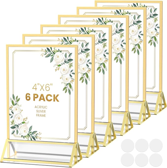 Acrylic Sign Holder 4X6 Double-Sided Gold Picture Frames ，6 Pack | Acrylic by AcrylicSignHolderMahjongRacks%EF%BC%8CMahjongBags