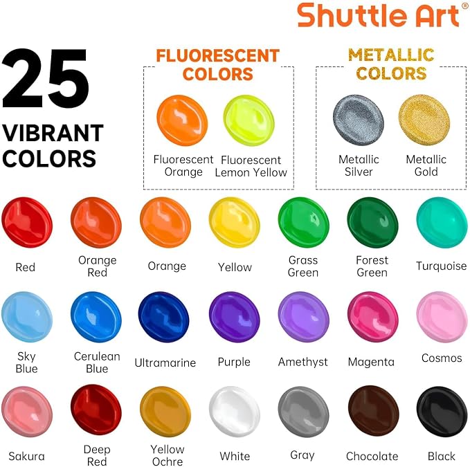 Shuttle Art Acrylic Paint, 25 Colors Acrylic Paint Set, 2oz/60ml Bottles - Image 3